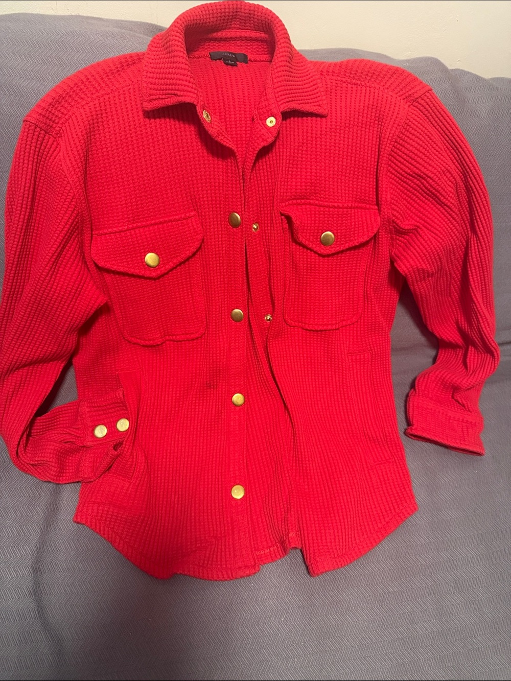 J. Crew womens Red Knit Button-Down Shirt with Gold Buttons